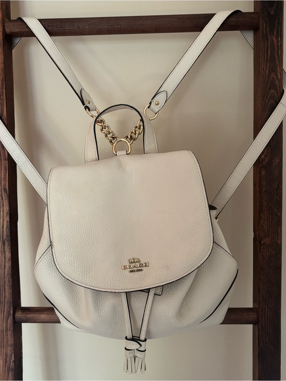 COACH Elle Leather Cream/White Backpack with Gold Hardware